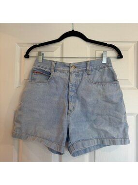 Vintage 90s High Waisted Light Wash Blue Denim Mom Shorts